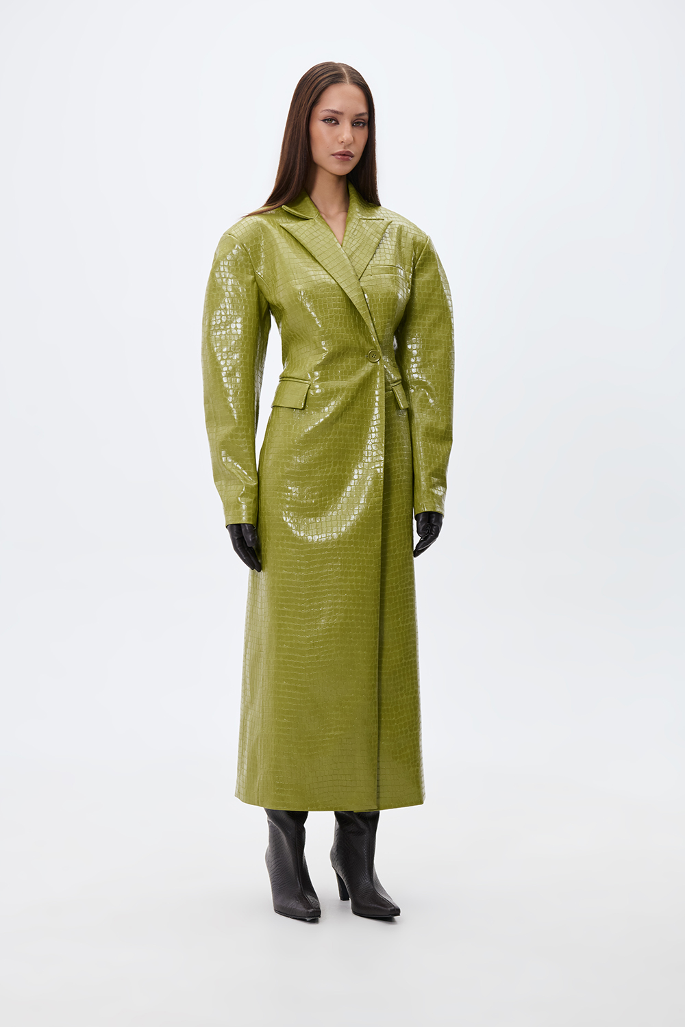 ПАЛЬТО ПРИТАЛЕНЕ З ЕФЕКТОМ КРОКОДИЛА