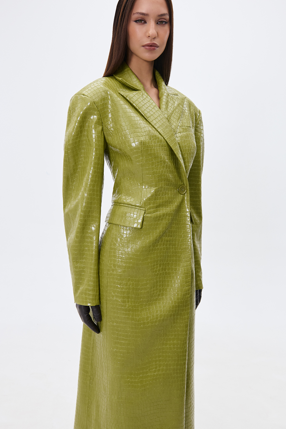 ПАЛЬТО ПРИТАЛЕНЕ З ЕФЕКТОМ КРОКОДИЛА